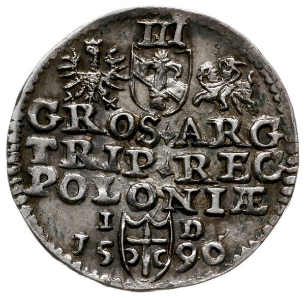 trojak 1590, Olkusz; z herbem Przegonia na rewer