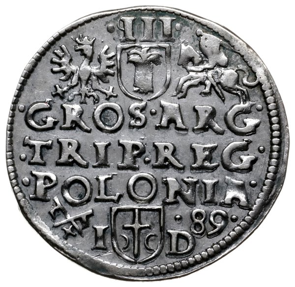 trojak 1589, Poznań; popiersie z dużym zarostem 