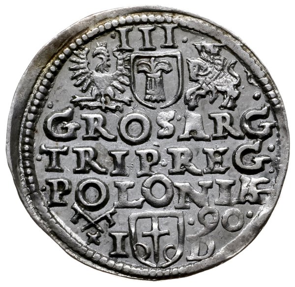 trojak 1590, Poznań; duże popiersie króla, koron