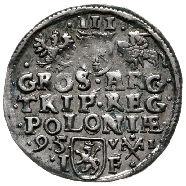 trojak 1595, Poznań; wąska głowa króla, średnia 