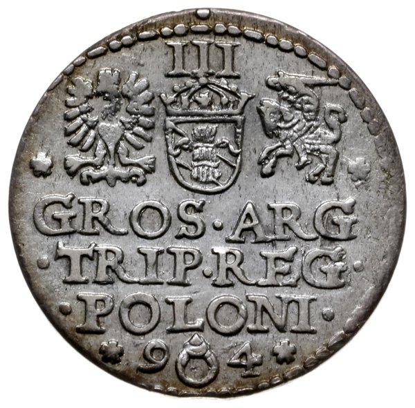 trojak 1594, Malbork; skrócona data u dołu rozdz