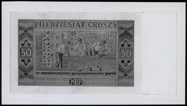 dwie jednostronne kopie projektu strony głównej oraz odwrotnej banknotu 50 groszy emisji 1.07.1948