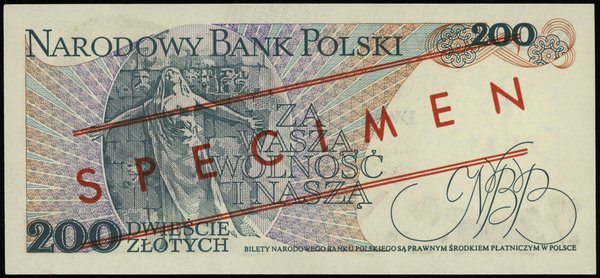 200 złotych 25.05.1976, seria F, numeracja 0000013, obustronny czerwony ukośny nadruk  WZÓR / SPECIMEN