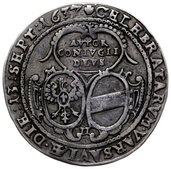medal zaślubinowy 1637 r; Aw: Monogramy Władysła