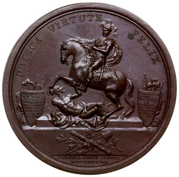 medal z 1789 r. autorstwa Friedricha Loosa ofiarowany królowi przez posła pruskiego Luchesiniego  dla upamiętnienia sejmu, który uchwalił powołanie 100-tysięcznej armiii oraz wystawienia pomnika  w Łazienkach z okazji setnej rocznicy śmierci Jana III Sobieskiego