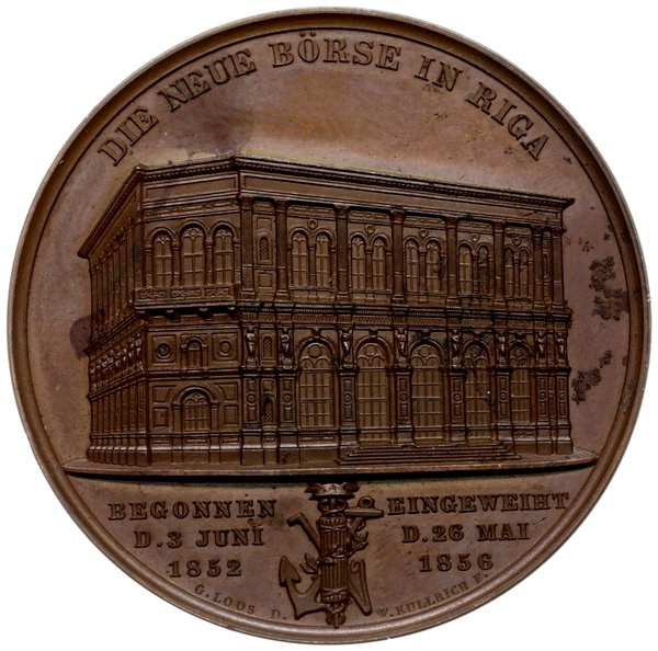 medal z 1856 r. autorstwa F. W. Kullricha i G. Loosa wybity z okazji otwarcia giełdy w Rydze