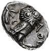 tetradrachma ok. 393-300 pne; Aw: Głowa Ateny w prawo; Rw: Sowa stojąca  prawo, z lewej gałązka ol..