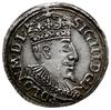 trojak 1595, Olkusz; mała głowa króla, bez trójnogiej strzały, korona bez łuków z wysokim rondem; ..