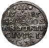 trojak 1585, Ryga; mała głowa króla, rozety po bokach nominału; Iger R.85.1 - nie notuje odmiany z..