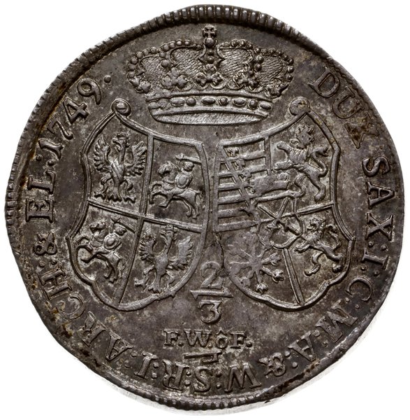 2/3 talara (gulden), 1749, Drezno; Aw: Popiersie