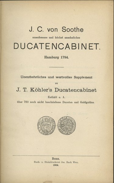 von Soothe, J. C. - Ducatencabinet Hamburg 1784