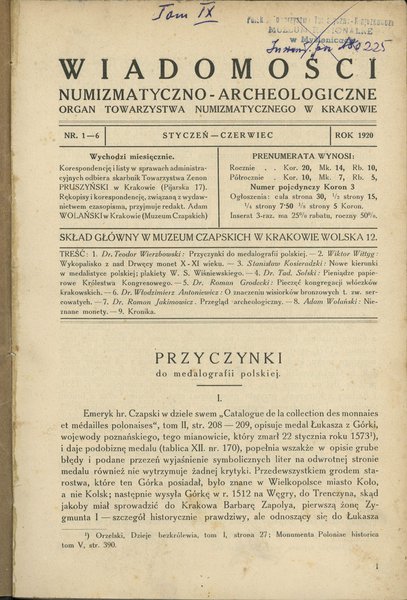 Wiadomości Numizmatyczno-Archeologiczne 1920 i 1921, zeszyty 1-12 i 1-12