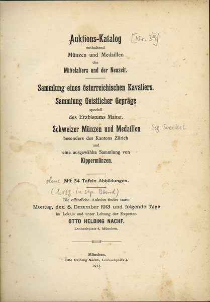 Otto Helbing Nachf. - Auktions-Katalog ... Münzen und Medaillen den Mittelalters und der Neuzeit
