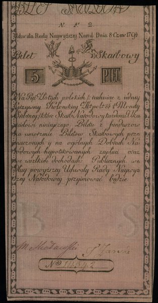 5 złotych polskich 8.06.1794, seria N.F.2, numer