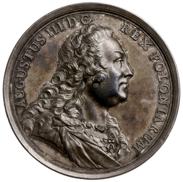 medal sygnowany Wermuth wybity w 1752 r. z okazji święta Orderu Orła Białego, Aw: Popiersie króla Augusta III w ozdobnej zbroi i napis AUGUSTUS III REX POLONIARUM, Rw: Insygnia Orderu leżące na stole i napisy DE REGE ET REPUBLICA BENE MERENTIBUS, w odcinku MDCCLII 3 AUG, srebro 53 mm, 58,20 g., H-Cz.2792 (R1), bardzo ładny i rzadki, patyna