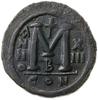follis 539-540 (13 rok panowania), Konstantynopol; Aw: Popiersie cesarza na wprost; Rw: Litera M, ..