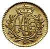 ćwierć dukat - odbitka 1 fenig w złocie 1765 C, Drezno; Aw: Dwupolowa tarcza herbowa; Rw: Napis I ..