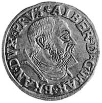 trojak 1538, Królewiec, Aw: Popiersie Albrechta Hohenzollerna i napis, Rw: Napis, Kop.I.7 -r-