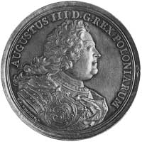 medal sygnowany Wermuth wybity w 1742 r. z okazji święta Orderu Orła Białego, Aw: Popiersie króla ..