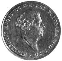 medal sygnowany T.Pingo (medalier londyński), wybity w 1764 r. z okazji koronacji króla Stanisława..