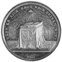medal alegoryczny b.d., sygnowany LOOS, Aw: Ołtarz z otwartą Biblią i napis wokoło, Rw: Latarnia m..