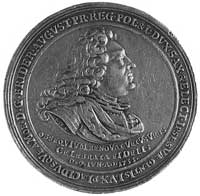 medal sygnowany J.W. Höckner, wybity w 1733 r., upamiętniający założenie kopalnii we Freybergu, Aw..