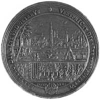 medal sygnowany J.W. Höckner, wybity w 1733 r., upamiętniający założenie kopalnii we Freybergu, Aw..