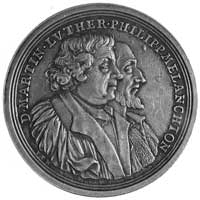 medal sygnowany P.P. Werner (medalier z Norymbergi), wybity w 1730 r. (Saksonia), Aw: Popiersia Lu..