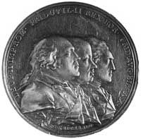 odbitka dukata w srebrze 1730 r., stempel Dockler (Norymberga), Aw: Popiersia Lutra i Melanchtona ..