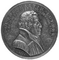 medal sygnowany LOOS, wybity w 1817 r. (Prusy), Aw: Popiersie Lutra i napisy, Rw: Pomnik Lutra i n..