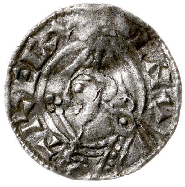 denar typu pointed helmet, 1024-1030, mennica London, mincerz Aelfgar