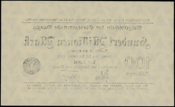 100.000.000 marek 22.09.1923, znak wodny “trójkąty i kółka”, bez numeracji