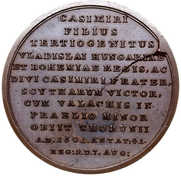 medal z serii królewskiej autorstwa Jana Filipa Holzhaeussera, z lat 1780-1792 wybity dla upamiętnienia  Jana Olbrachta