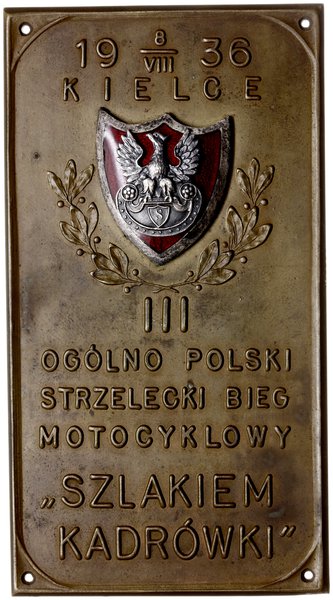 plakieta z zawodów strzeleckich w Kielcach 8/08/1936