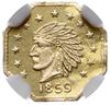 żeton ośmioboczny 1859, California Gold; Aw: Głowa indianina w pióropuszu w lewo, poniżej data,  d..