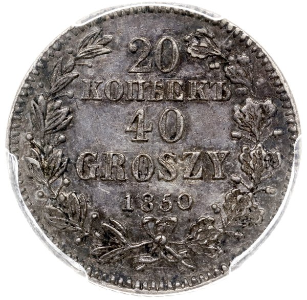 20 kopiejek = 40 groszy 1850 M-W, Warszawa; bez 
