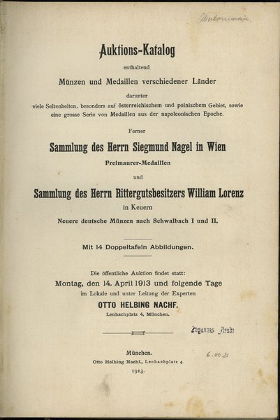 Otto Helbing Hachf., Auktions-Katalog Münzen und