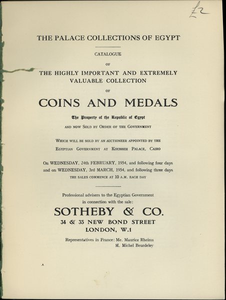 Sotheby & Co.; The Palace Collections of Egypt –