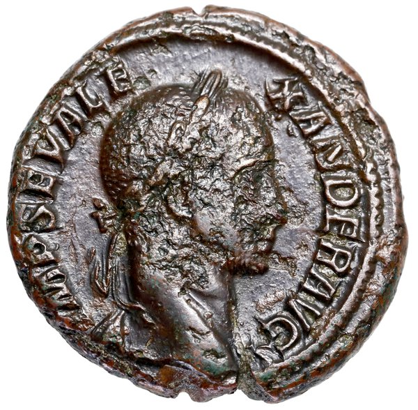 As, 229, Rzym; Aw: Głowa cesarza w wieńcu laurow