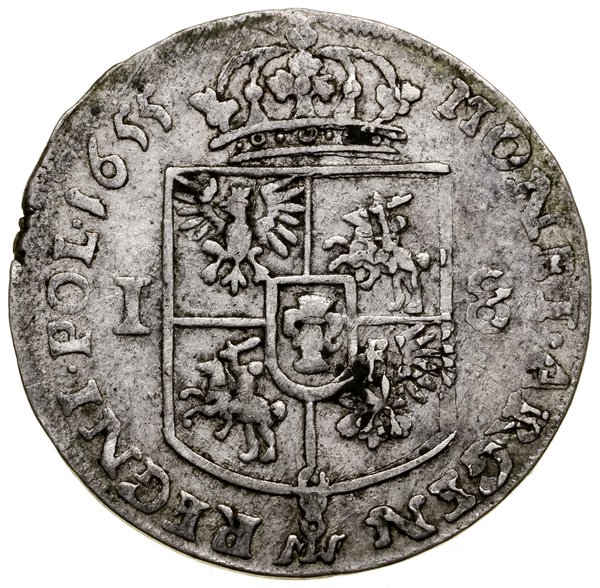Ort, 1655, Wschowa; popiersie króla w wieńcu lau