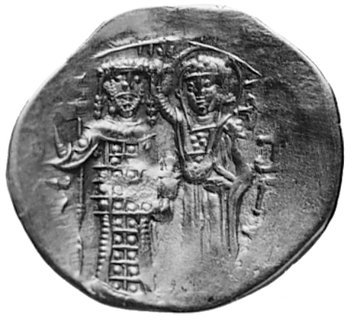 Au- hyperpyron, Aw: Chrystus na tronie, Rw: Cesarz koronowany przez Matkę Boską, Seaby 2073, 4,1 g