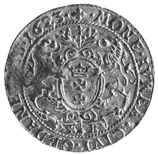 dukat 1623, Gdańsk, Aw: Popiersie i napis, Rw: Herb Gdańska i napis, Kop.V.5a -R-, Fr.10, T.40, drobne rysyw tle