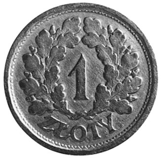 1 złoty 1928, Aw: Orzeł i napis, Rw: Nominał w wieńcu dębowym, znak mennicy, bez napisu PRÓBA, wybito35 sztuk, nikiel 6,83 g.