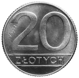 20 złotych 1989 z wypukłym napisem PRÓBA na rewersie
