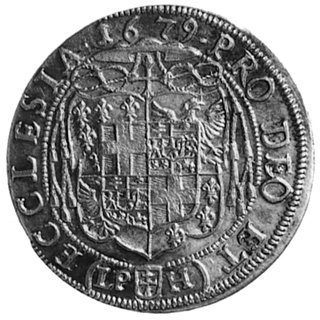 15 krajcarów 1679, Nysa, Aw: Popiersie Fryderyka Heskiego i napis, Rw: Tarcza herbowa i napis, Kop.628.1.1-R-, FbSg.2697, moneta rzadko spotykana w handlu