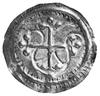 półbrakteat- naśladownictwo monet z Dorestadu, Hedeby lata 957-980, Aw: Ozdobny krzyż, Rw: Łukowat..