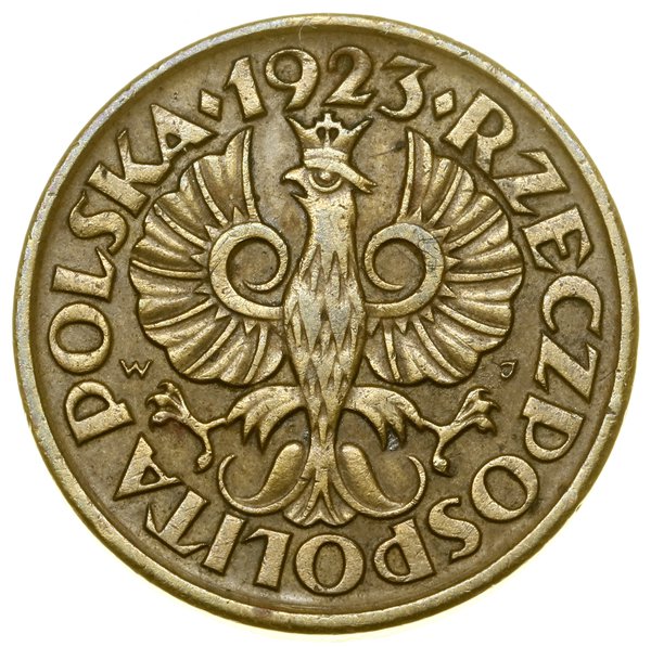 5 groszy, 1923, Warszawa; na rewersie data 12 IV