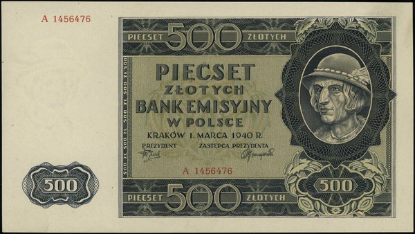 500 złotych, 1.03.1940; seria A, numeracja 14564