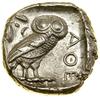 Tetradrachma, (ok. 454–404 pne), Ateny; Aw: Głowa Ateny w prawo, w hełmie przyozdobionym liśćmi la..
