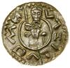 Denar, (przed 1085), Praga; Aw: Siedząca postać z włócznią, S WRΛTIZLΛ (wstecznie), Rw: Popiersie ..